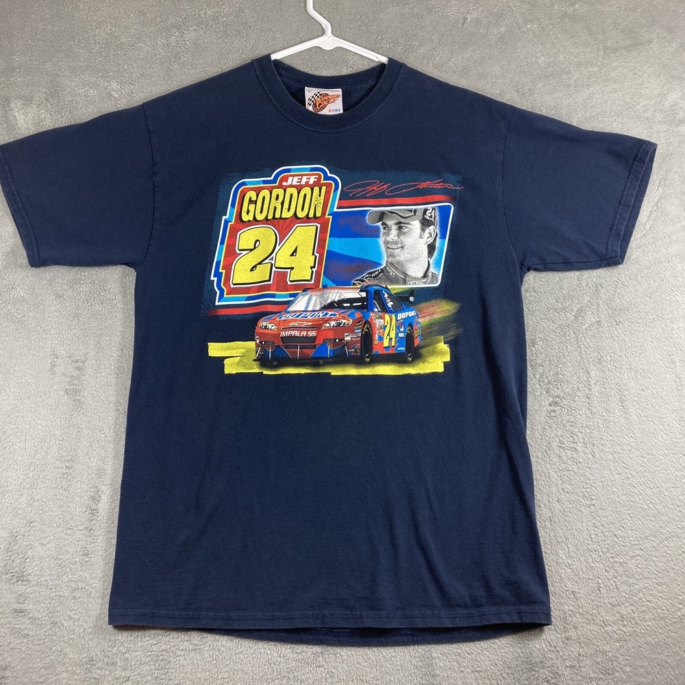 Jeff Gordon NASCAR Shirt Adult Large Blue Graphic Tee Racing Car Double Sided